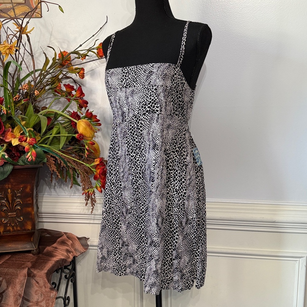 NWT Free People Black White Animal Print Open Back Lightweight Dress M